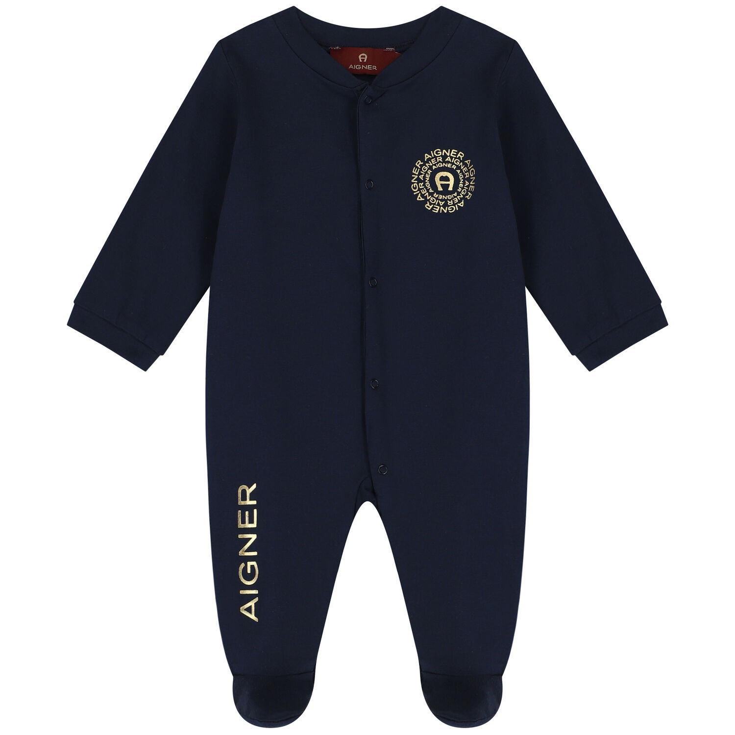 Navy Blue & Gold Logo Babygrow, 1, hi-res
