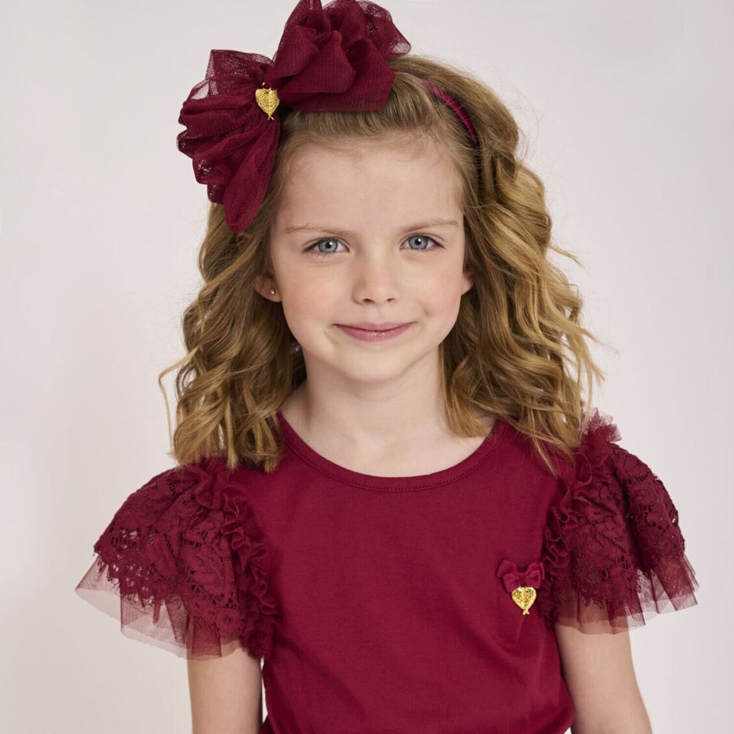 Girls Burgundy Bow Headband, 1, hi-res image number null