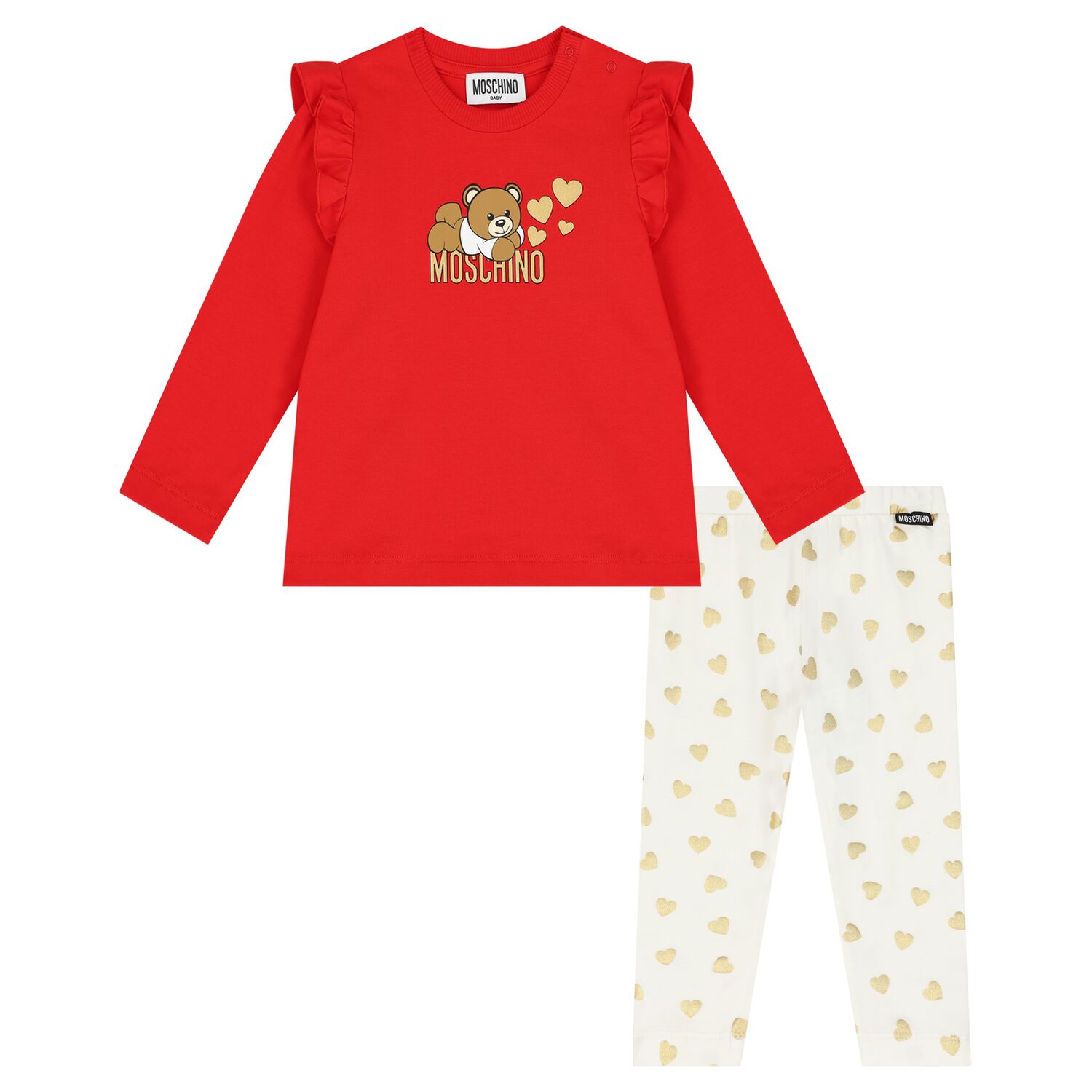 Younger Girls Red & Ivory Teddy Bear Logo Leggings Set, 1, hi-res image number null