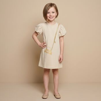 Younger Girls Beige Bag Logo Dress