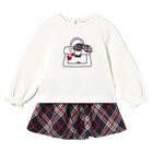 Younger Girls White & Navy Blue Tartan Skirt Set, 2, hi-res