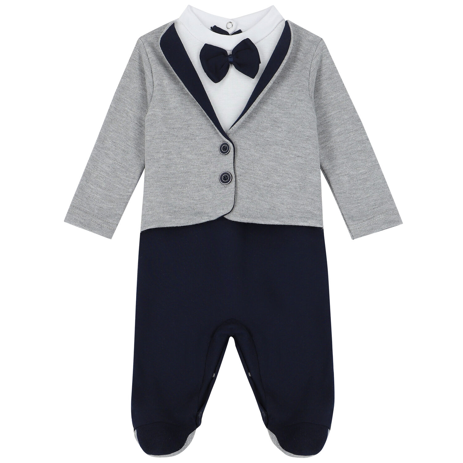 Baby Boys Grey & Navy Babygrow, 1, hi-res image number null