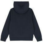 Boys Navy Blue Logo Hooded Top, 1, hi-res