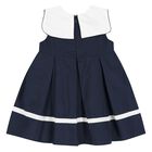 Girls Navy Blue & White Bow Dress, 2, hi-res