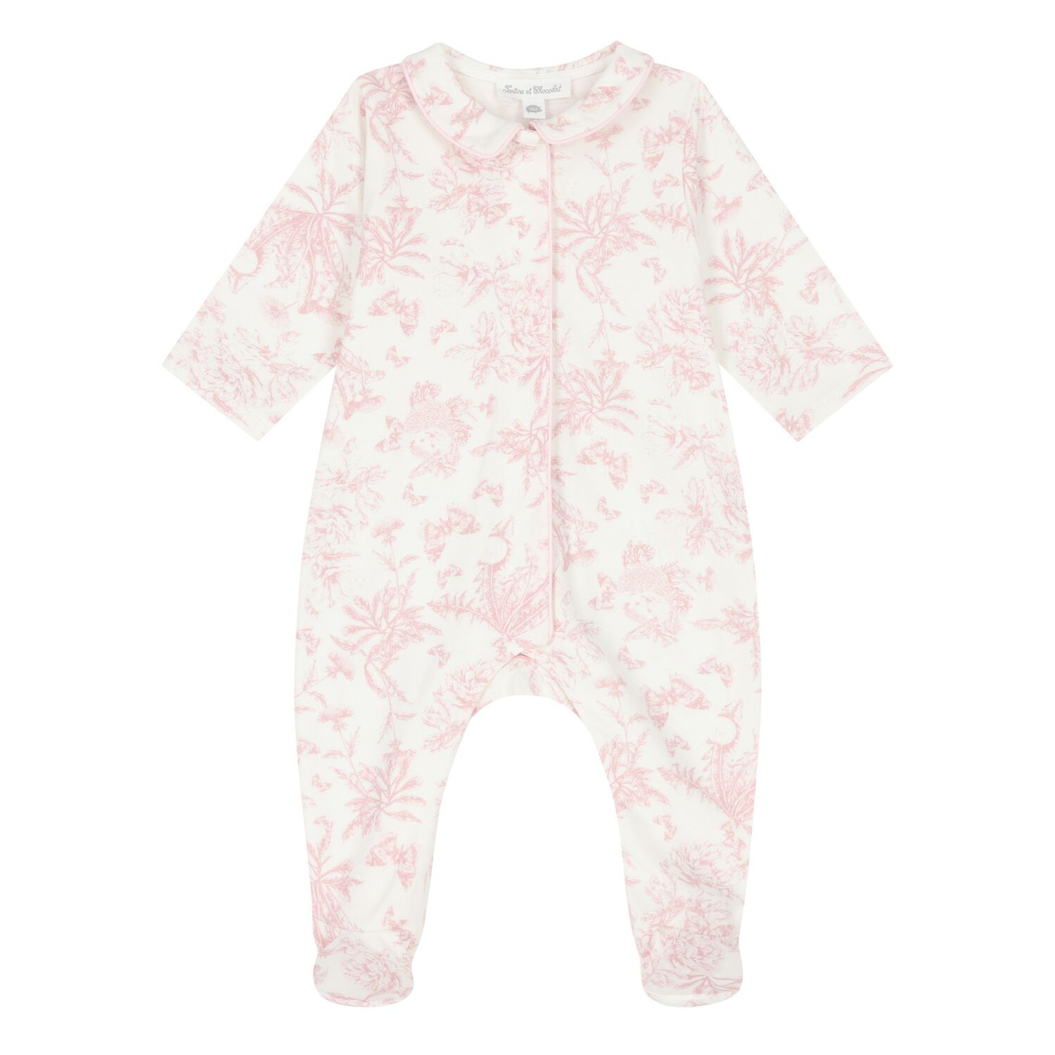 Baby Girls Ivory & Pink Toile Du Jouy Babygrow, 1, hi-res image number null