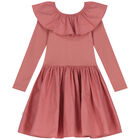 Girls Pink Ruffled Long Sleeve Dress, 4, hi-res