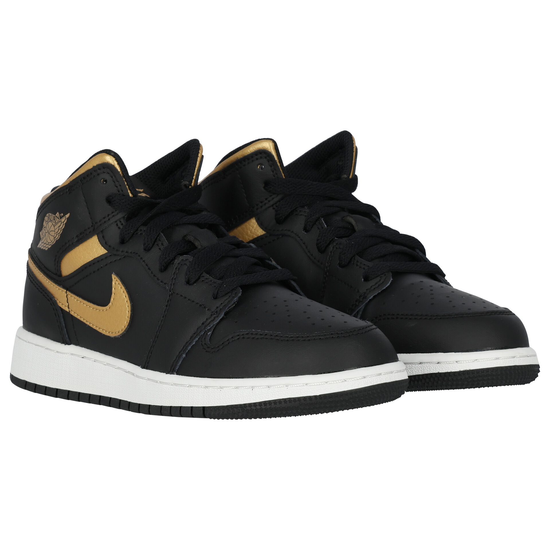 Nike Kids Black White Gold Air Jordan 1 Mid Trainers Junior Couture UK
