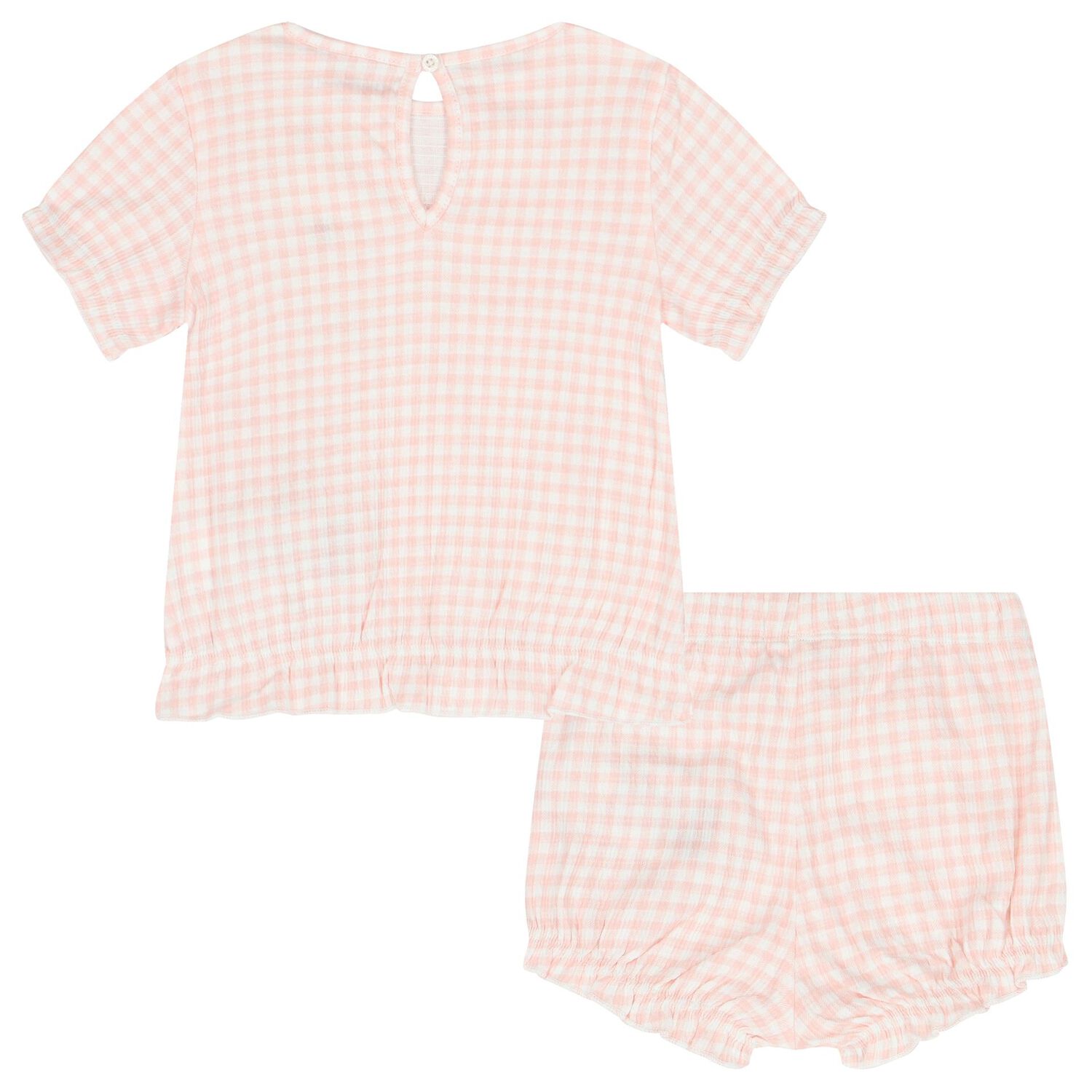 Baby Girls Pink Logo Gingham Shorts Set, 1, hi-res