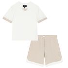 Boys Ivory & Beige Logo Shorts Set, 1, hi-res