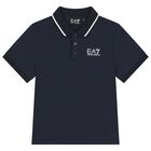 Boys Navy Blue Logo Polo Shirt  , 1, hi-res