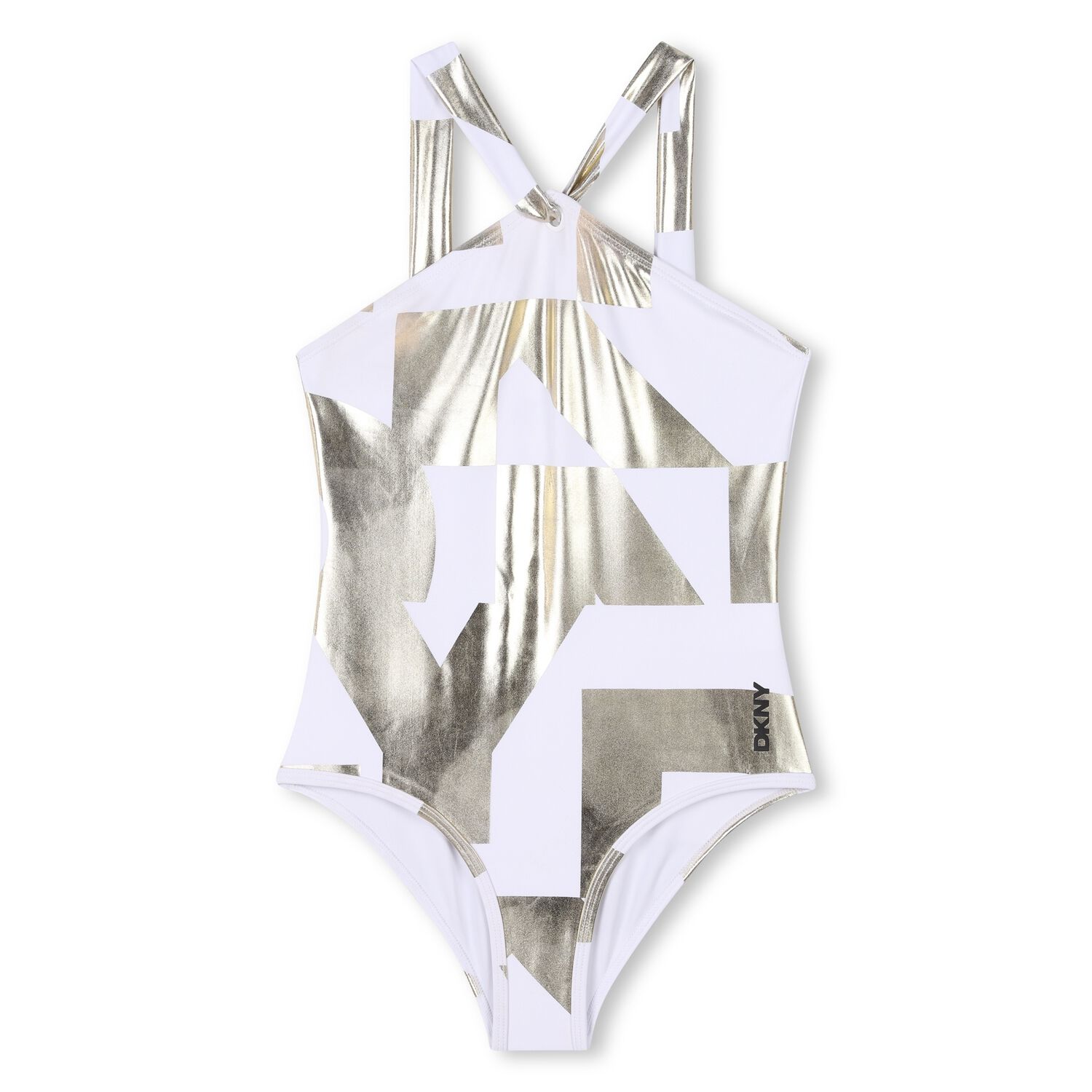 Girls White & Gold Logo Swimsuit, 1, hi-res image number null
