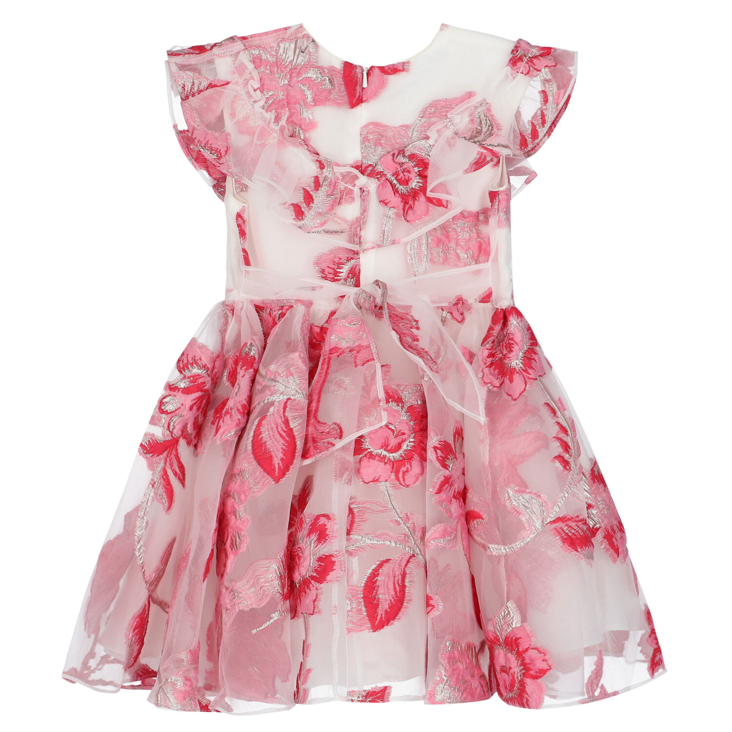 Girls Pink & White Organza Dress, 1, hi-res