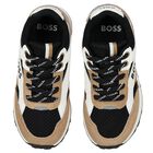Boys Black, Beige & White Logo Trainers, 1, hi-res
