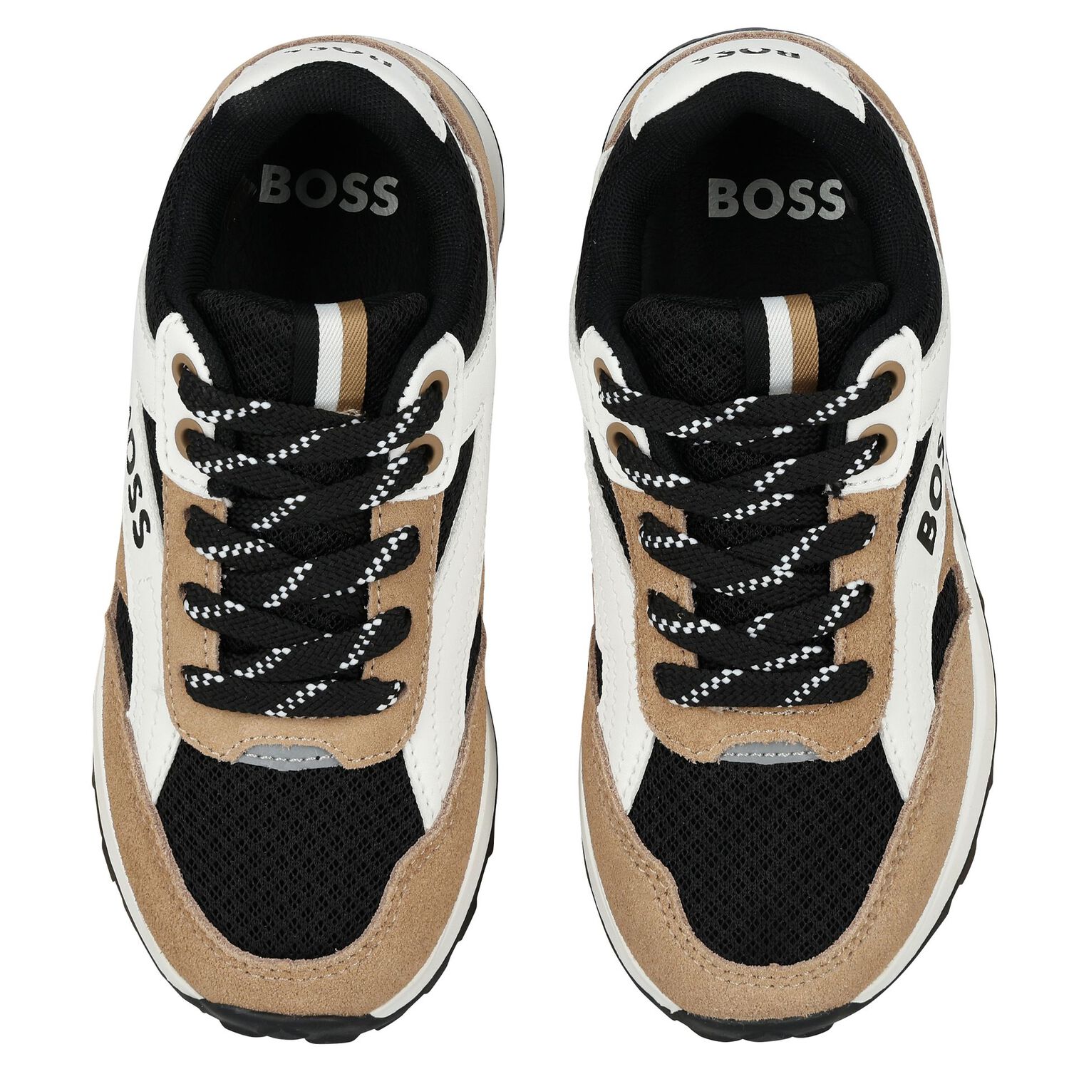 Boys Black, Beige & White Logo Trainers, 1, hi-res image number null