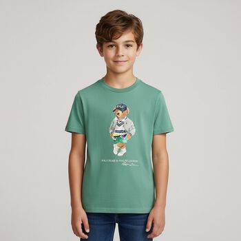 Boys Green Jersey Polo Bear T-Shirt