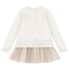 Baby Girls Ivory & Beige Knit & Tulle Flower Dress, 1, hi-res