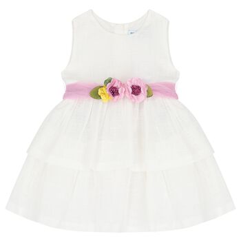 Younger Girls White Floral Dress