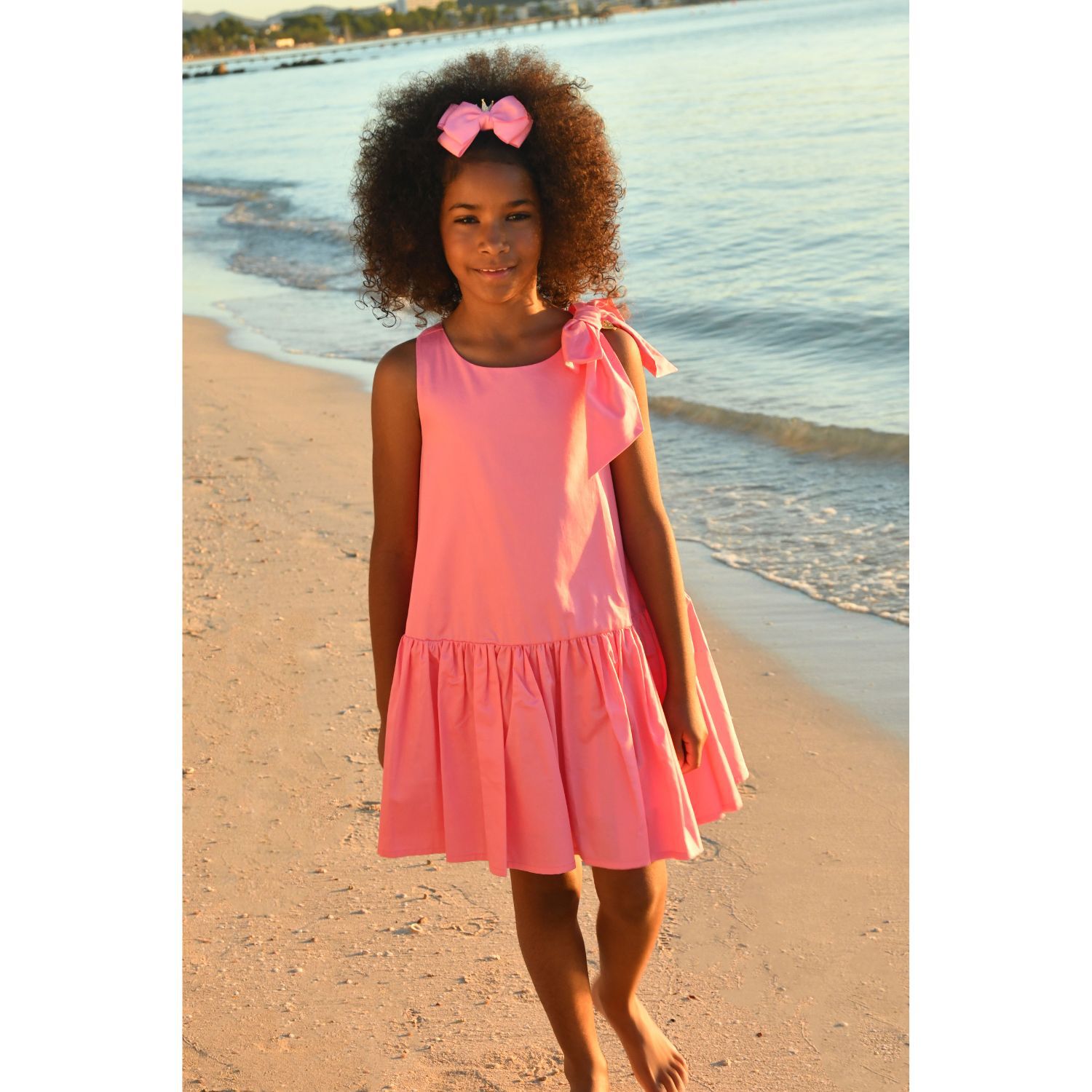 Girls Pink Bow Dress, 1, hi-res