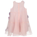 Girls Pink 3D Floral Organza Dress, 1, hi-res