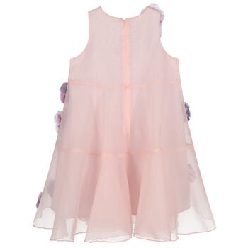 Girls Pink 3D Floral Organza Dress