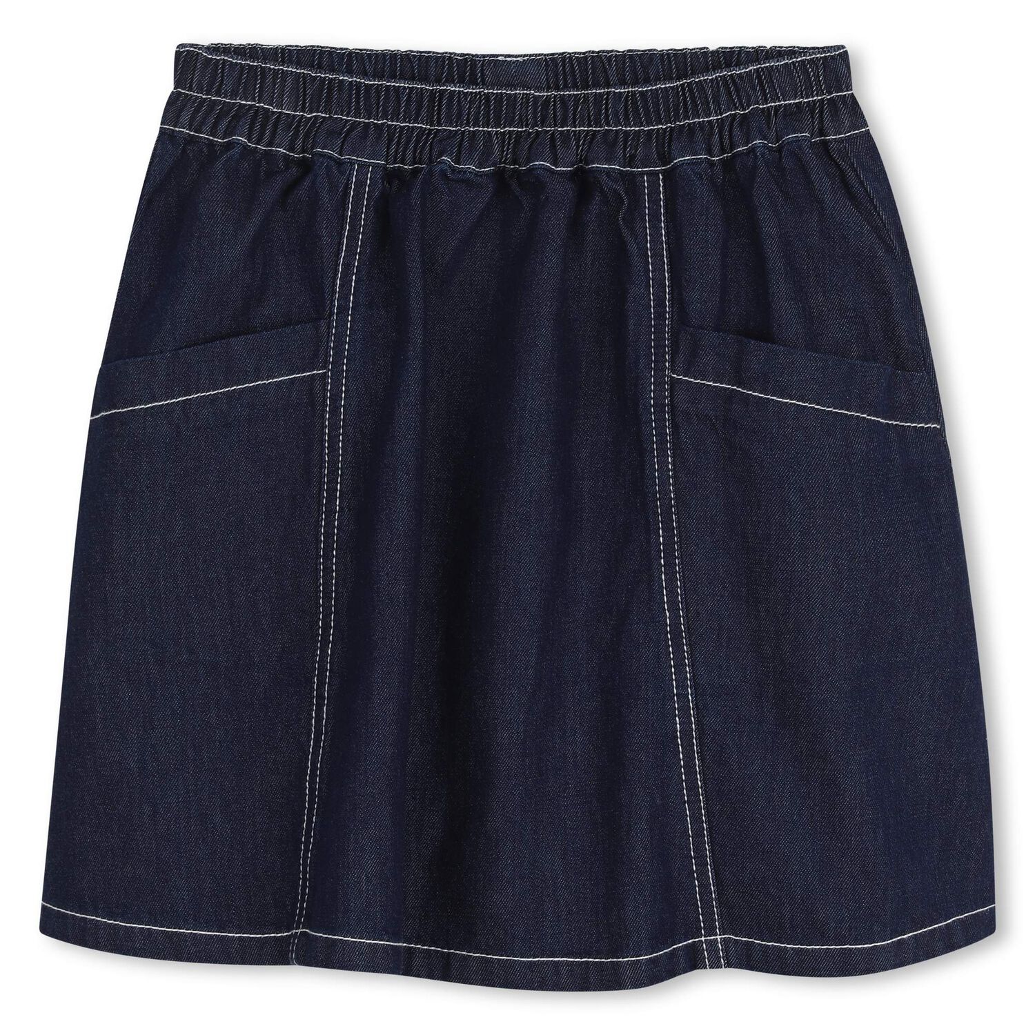 Girls Navy Blue Denim Logo Skirt, 1, hi-res
