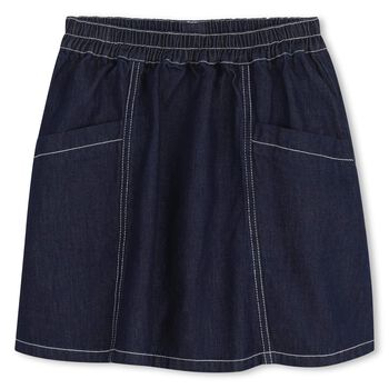 Girls Navy Blue Denim Logo Skirt