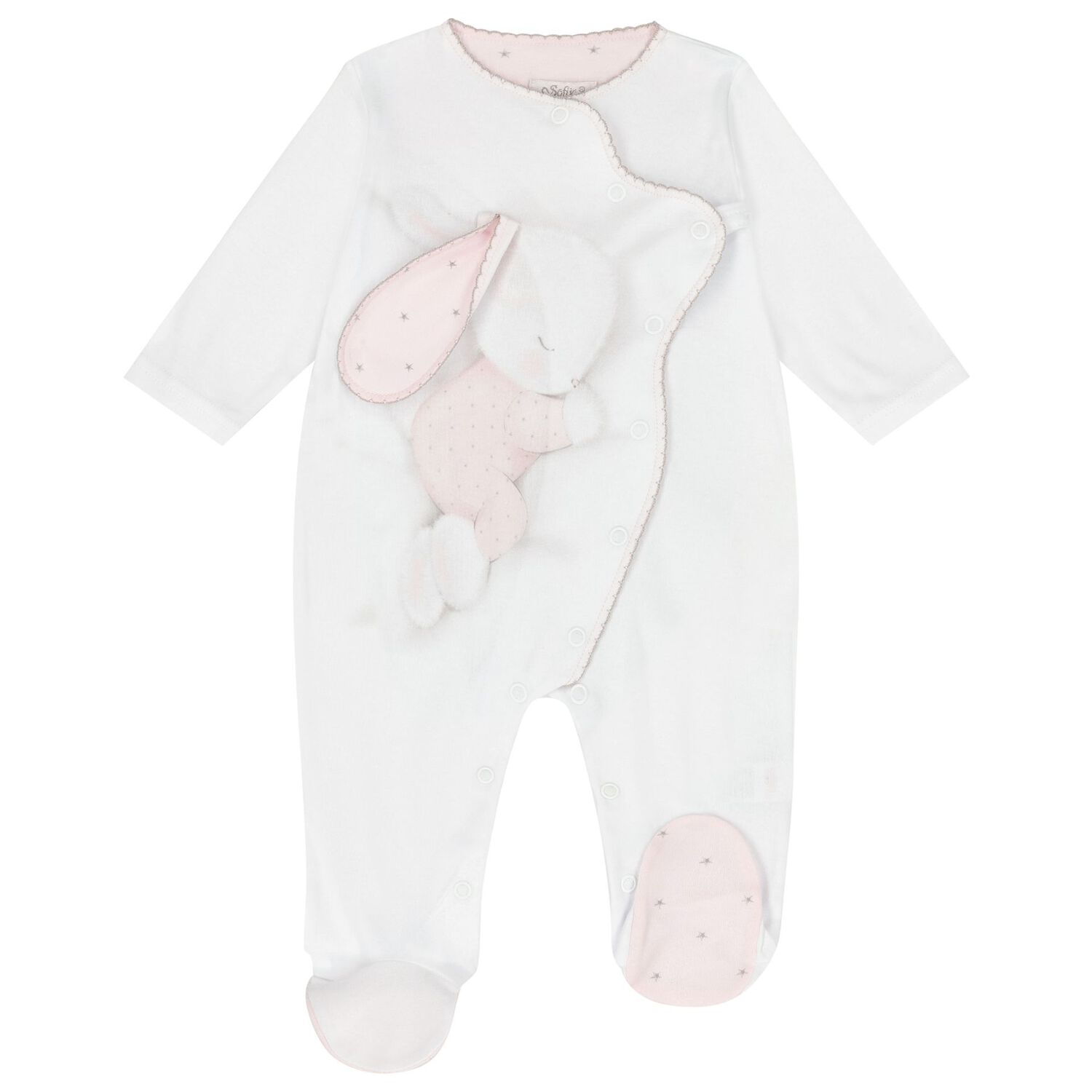 Baby Girls White & Pink Bunny Babygrow, 2, hi-res