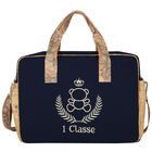 Navy Blue & Beige Geo Map Bear Baby Changing Bag, 2, hi-res