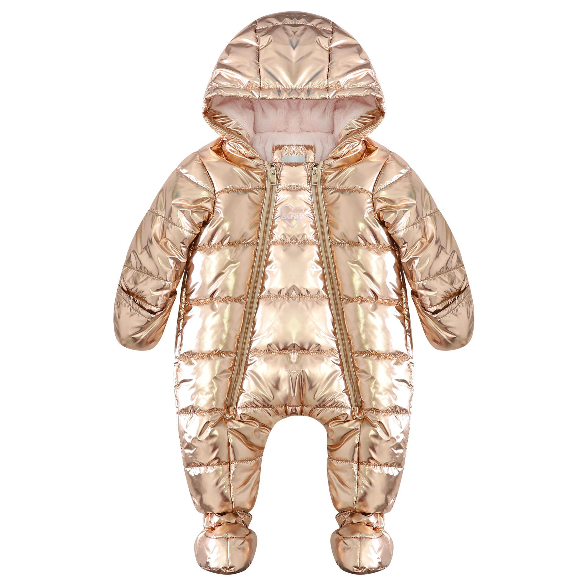 BOSS Baby Girls Rose Gold Logo Snowsuit Junior Couture UK