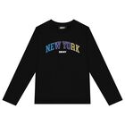 Boys Black Logo Long Sleeve Top, 1, hi-res