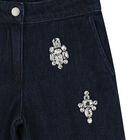 Girls Navy Blue Embellished Denim Jeans, 1, hi-res