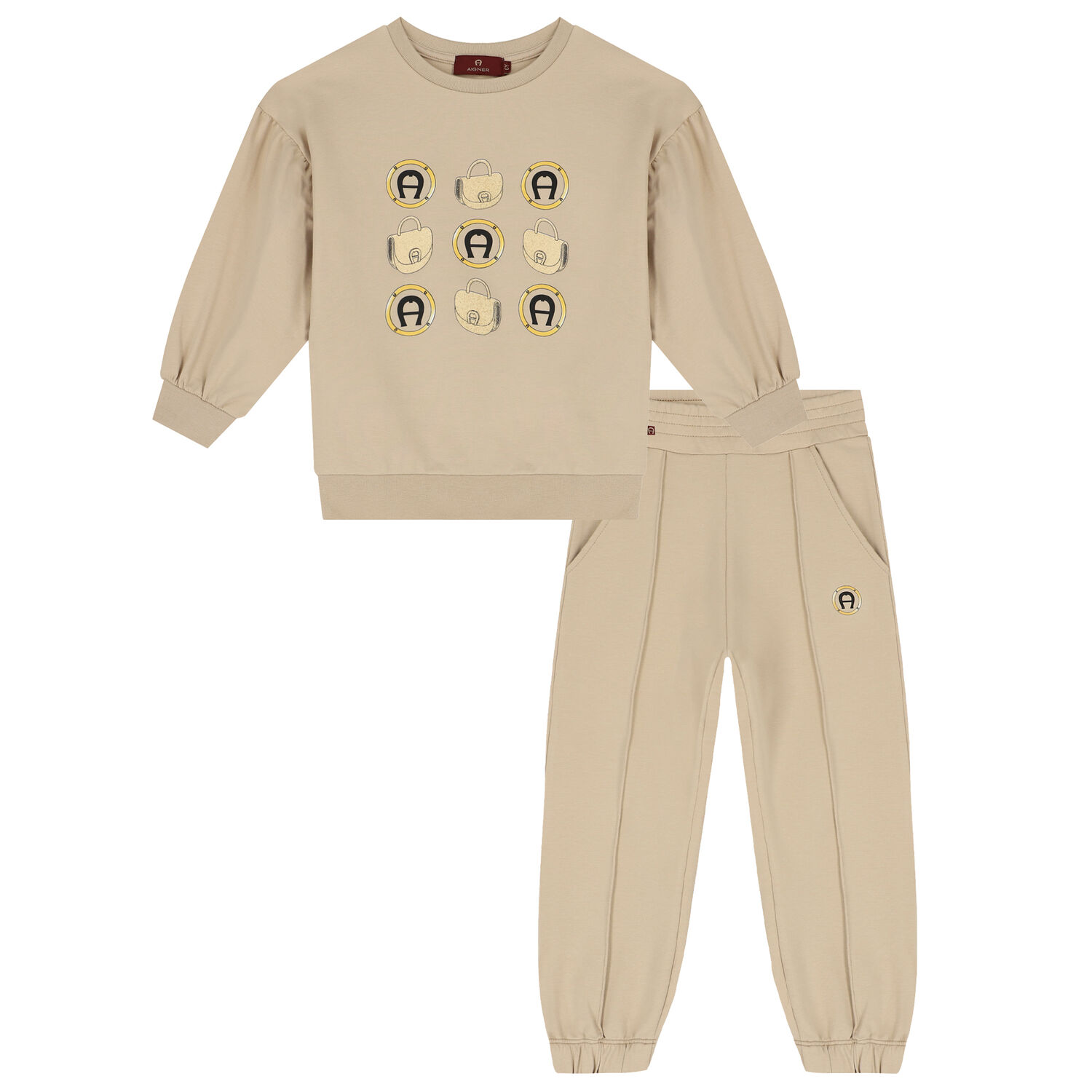 Girls Beige Logo Tracksuit, 2, hi-res