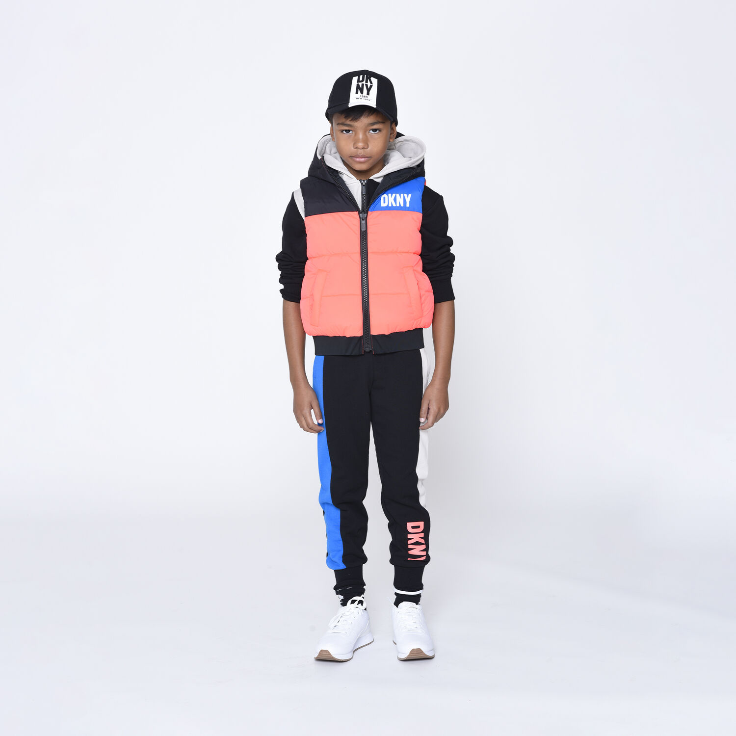Boys Coral & Black Reversible Logo Gilet, 1, hi-res image number null