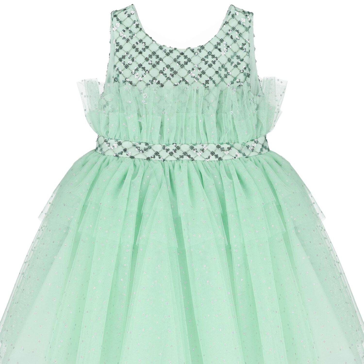 Girls Green Embellished Haute Couture Dress, 1, hi-res