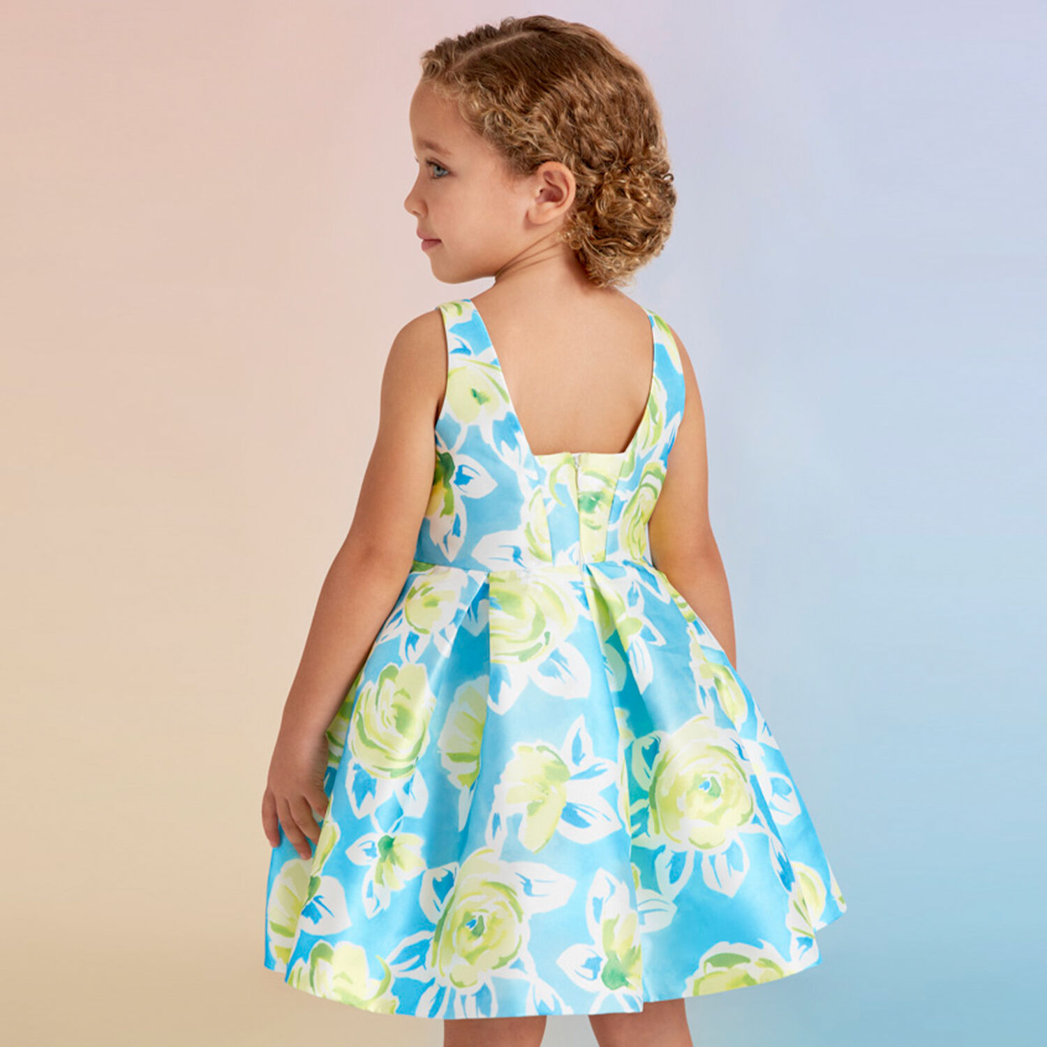 Girls Blue & Green Floral Dress, 1, hi-res image number null