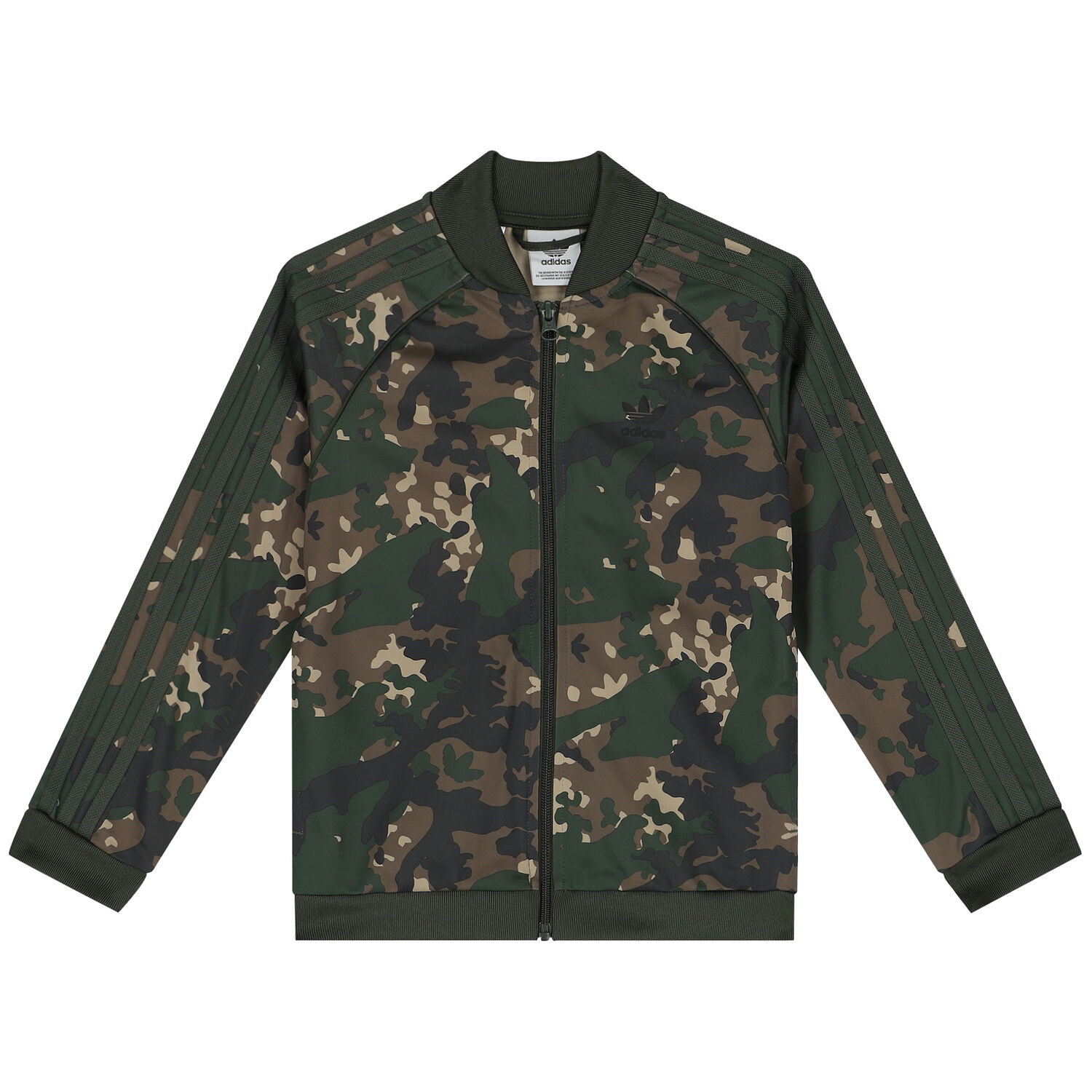 Green & Black Trefoil Logo Camouflage Zip Up Top, 1, hi-res image number null