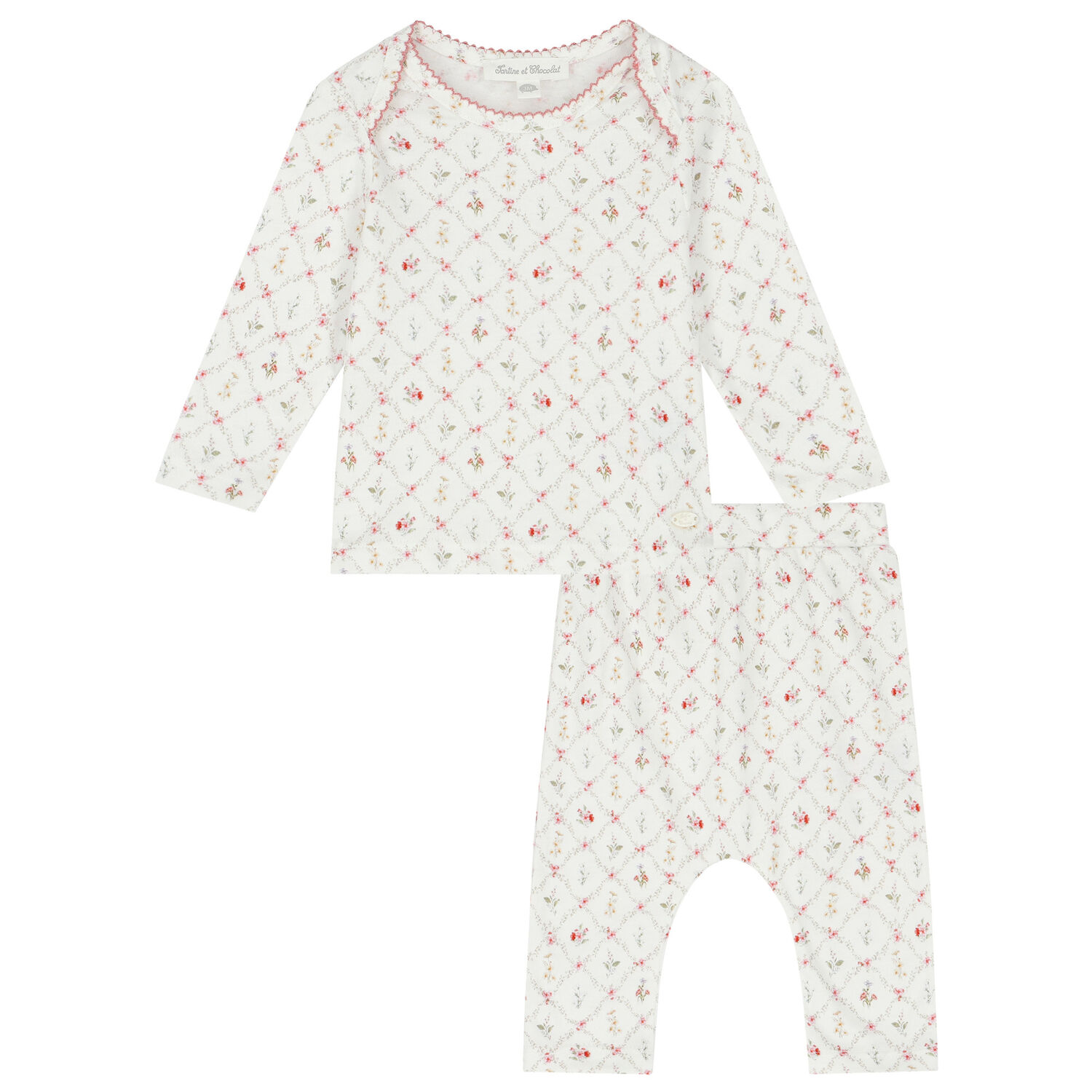 Baby Girls Ivory Floral Pyjamas, 1, hi-res