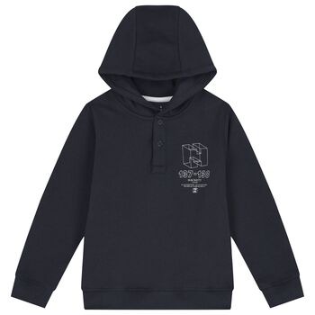 Boys Navy Blue Logo Hooded Top