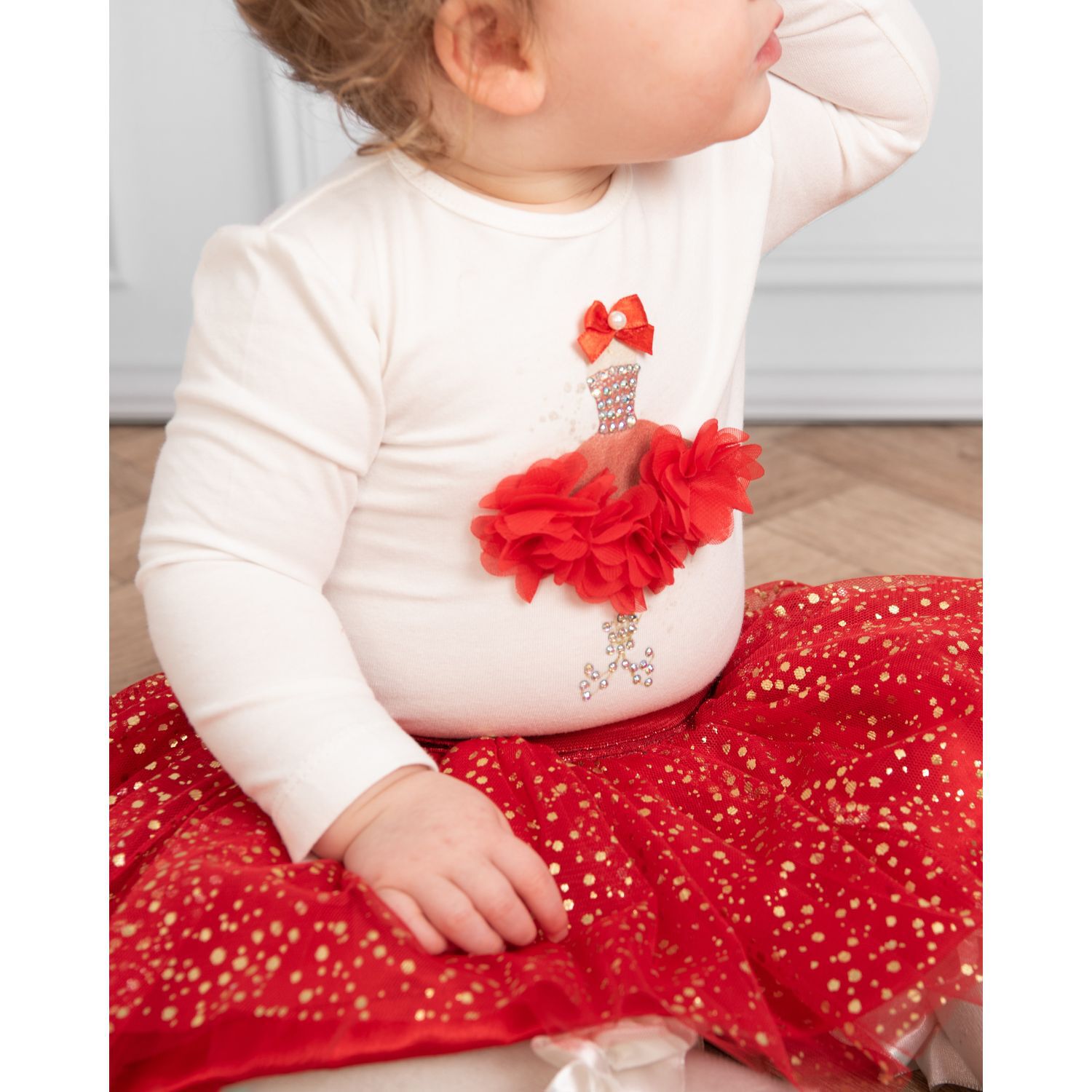 Baby Girls Ivory & Red Tulle Skirt Set, 1, hi-res image number null