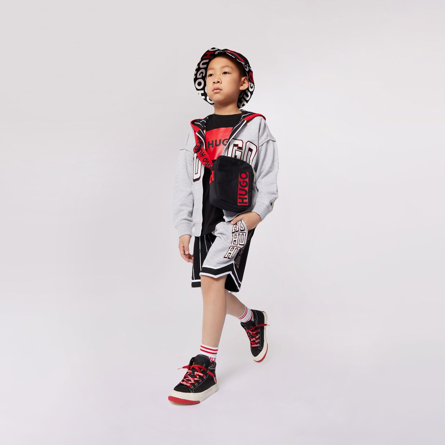 Boys Black & Grey Logo Shorts, 1, hi-res image number null
