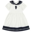 Younger Girls White & Navy Blue Logo Dress, 1, hi-res