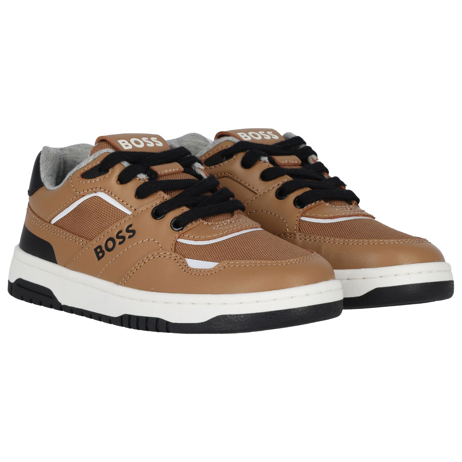 Boys Beige Logo Trainers, 1, hi-res