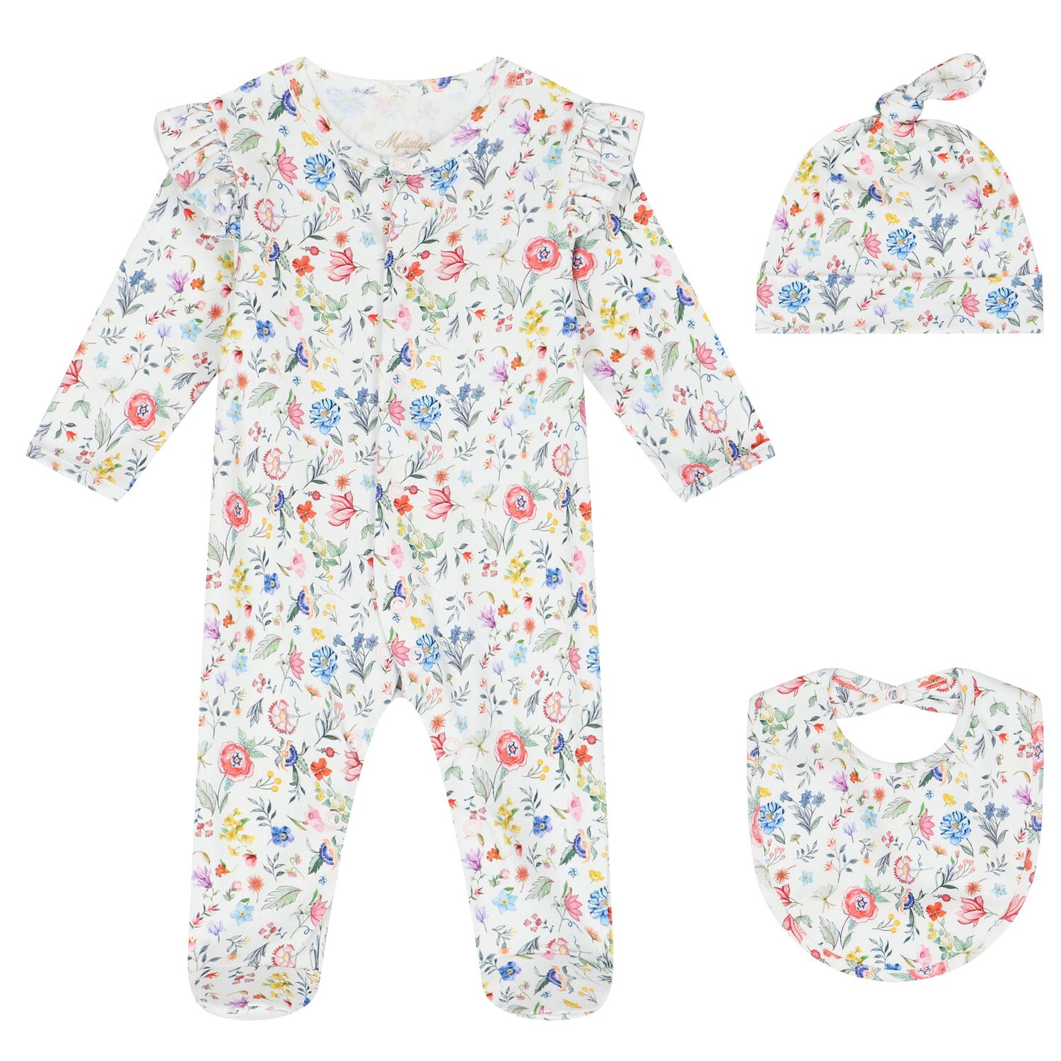 Baby Girls White Floral Babygrow Set, 1, hi-res image number null