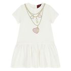 Younger Girls Ivory Necklace Logo Dress, 1, hi-res