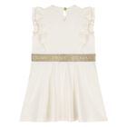 Younger Girls Ivory & Gold Ruffled Logo Dress, 1, hi-res
