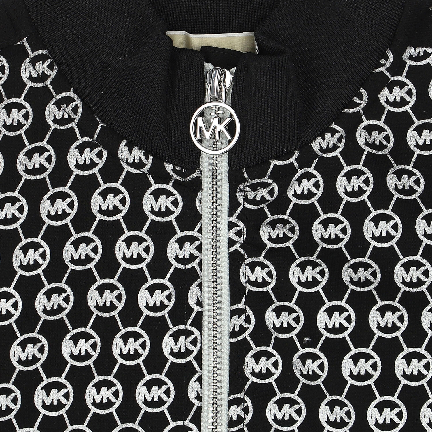 Girls Black & Silver Logo Zip Up Top, 1, hi-res