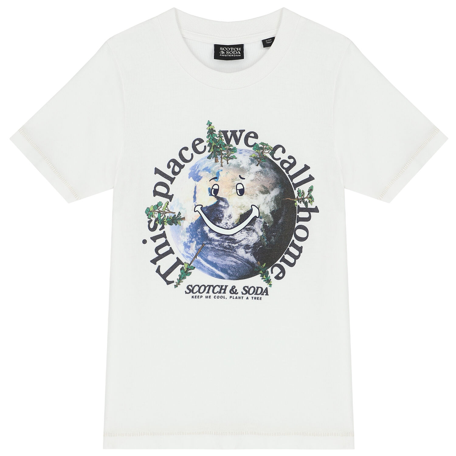 Boys White Globe Print Logo T-Shirt, 1, hi-res