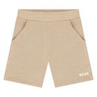 Younger Boys White & Beige Logo Shorts Set, 1, hi-res