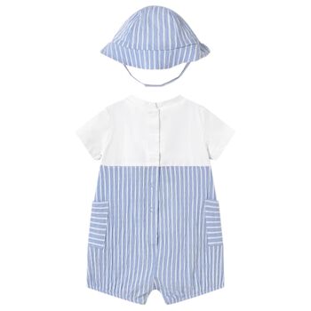 Baby Boys Blue & Ivory Striped Baby Romper Set