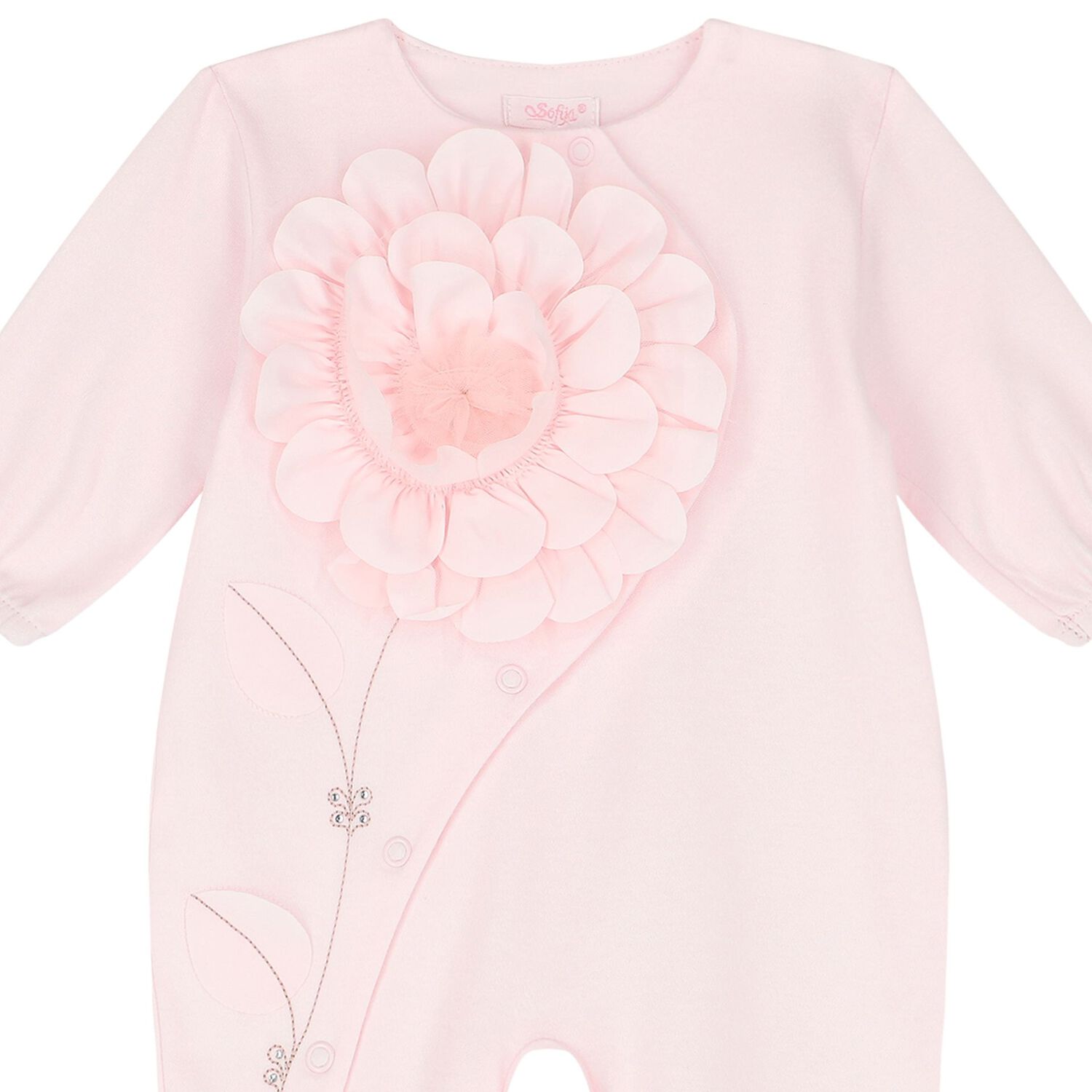 Baby Girls Pink Flower Babygrow, 1, hi-res